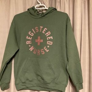 Gildan Olive Hoodie with Pink Graphic